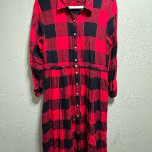 Maurices Red and Black Checkered Long Sleeve Dress
